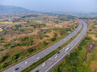 Aerial footage of the Mumbai-Pune Expressway near Pune India. The Expressway is officially called the Yashvantrao Chavan Expressway.