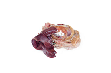Chicken gizzards and livers isolated on white background.Fresh chicken offal.