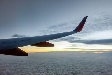 Fototapeta premium Views out an airplane window on the way to New York City. 