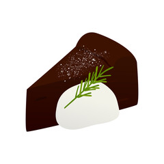 ガトーショコラと添えられた生クリームのベクターイラスト。