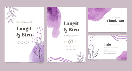 set of wedding card invitation template with abstract watercolor 