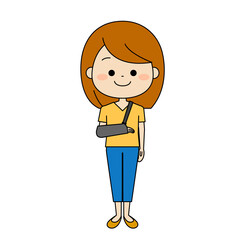 右手にアームホルダーをしている女性