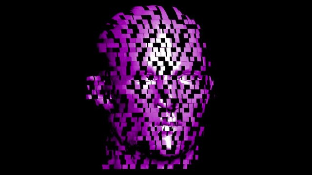 Assembling human head from cubes. Rotating 3D animation showing a process of building of the human head
