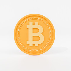 3D BTC - Bitcoin Crypto currency  isolated on white background. Cute Blockchain Cryptocurrency Concept,  3d rendering.