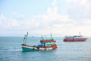 Naklejka na ściany i meble Fishing ship in Siam sea, Thailand.