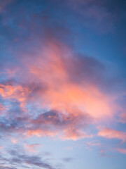 Beautiful blue sky and orange clouds in morning background.