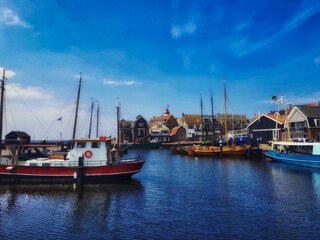 Fototapeta na wymiar Small fishing harbor in Urk, Flevoland, Netherlands
