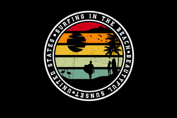 Obraz premium Surfing in beach silhouette design