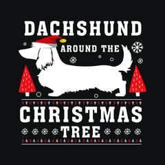 dachshund Christmas tree t-shirt design 