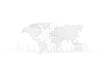 World map communication Global network connection  Trading via stock exchange Resulting in growth and investment. Gray world map. Isolated on white background. World map . Flat Earth, Templat