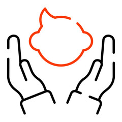 Obraz premium Newborn on hands, linear design of neonate care