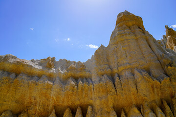 French fairy stone chimneys on geologic organs park of Ille Sur Tet in Roussillon France