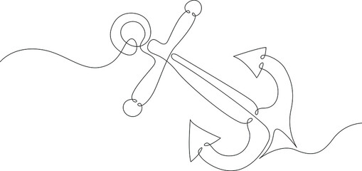 Large sea anchor of the ship.Set of sea ocean elements.One continuous line .One continuous drawing line logo isolated minimal illustration. © derplan13