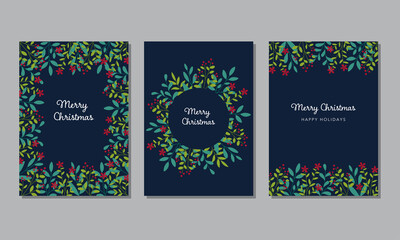 Christmas card design set Decorated frame Navy background