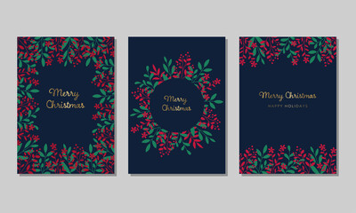Christmas card design set Decorated frame Navy background
