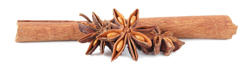 Cinnamon sticks and anise star isolated on white background