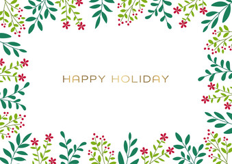 Christmas card design template Floral decorated frame White background 