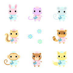 カルテを持ったナースの動物　アイコンセット