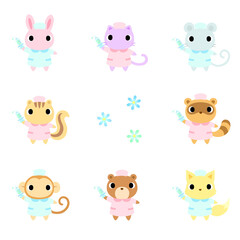 注射を持ったナースの動物　アイコンセット