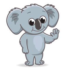 smiling happy cartoon koala standing and waving