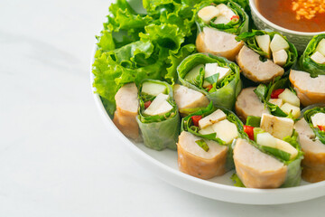 Vietnamese meatball wrap or Vietnamese salad roll or Namnueng or Nem Nuong