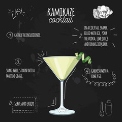 Kamikaze Cocktail Illustration Recipe on Blackboard
