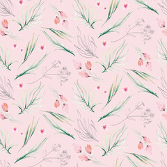 Seamless floral pattern with watercolor flowers and in vintage style.