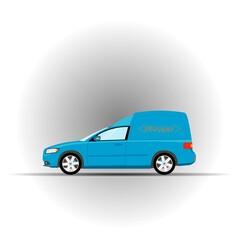 A van car delivers food to the buyer. Food delivery service concept.