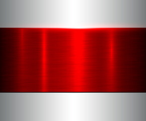 Metallic background with silver red chrome brushed metal texture banner, vector illustration.