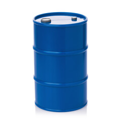 Barrel of blue color isolated on white background, oil drum