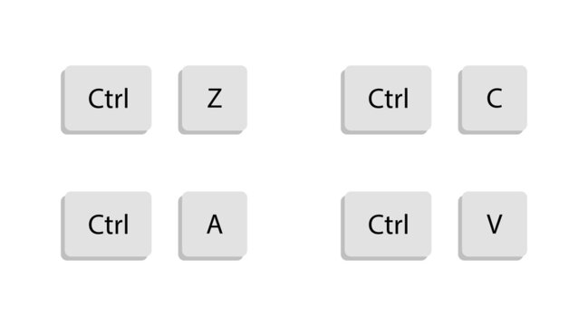 Ctrl z, c, a, v button. Keyboard icon. Copy and past concept symbol in vector flat style.