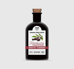 Elderberry Kombucha Tea label template Bottle Packaging Isolated