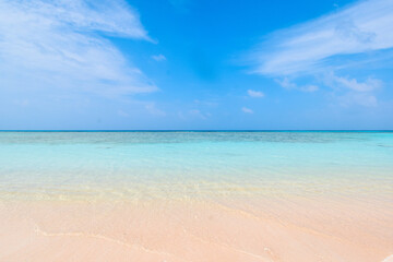 Beautiful tropical beach with clear blue sky and blue clear ocean at Hateruma Island, Okinawa,...