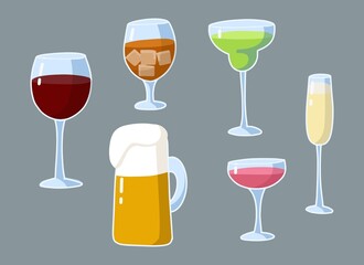 Cartoon set of alcohol drinks. 