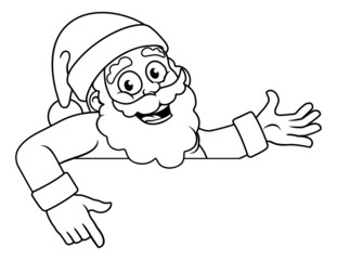 Christmas Cartoon Santa Claus Pointing Over a Sign