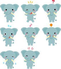 ゾウのキャラクターのイラストセット