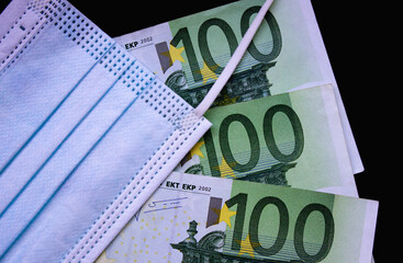 Euro money close up. Coronavirus and corruption. Pandemic and epidemic covid 19