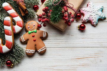 Homemade gingerbread cookies border with copy space