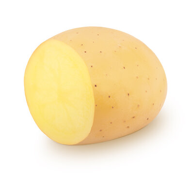 Half of fresh whole potato isolated on a white background.
