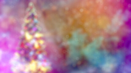 bokeh decorated new year pine colorful backdrop , computer generated abstract 3D illustration