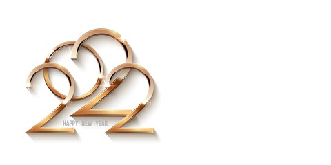 Happy new year 2022 template. Gold numbers shining in light celebration horizontal flyer. Greeting festive card vector illustration. Merry holiday modern poster or wallpaper design on white background