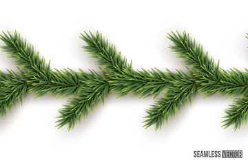 Fir branch horizontal seamless pattern. Vector seamless Christmas tree frame for web page.