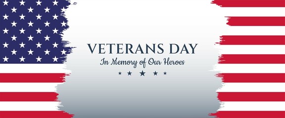 USA Veterans Day November 11 banner template design. In memory of our heroes.