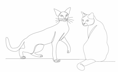 cats one line drawing isolated, vector