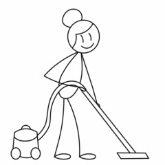 stick figure, woman cleans up isolated