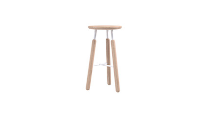  Front view of light wooden stool isolated on white background