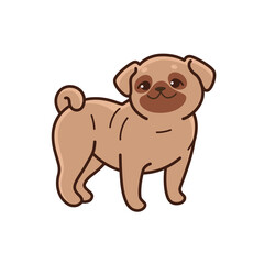Pug dog. Cute dog character. Vector illustration in cartoon style for poster, postcard.