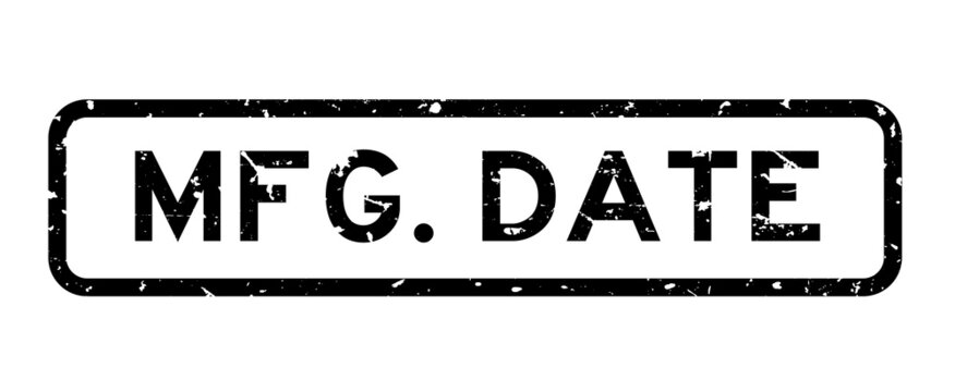 Grunge black mfg date word square rubber seal stamp on white background