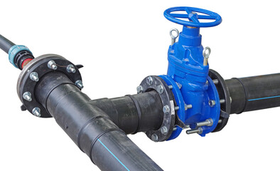 blue wheel valve with pipe on white