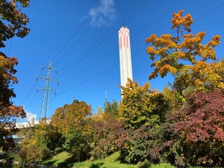 The chimney from a thermal power plant Aubrugg (Hhkw Aubrugg or Heizkraftwerk Aubrugg) - Zürich...